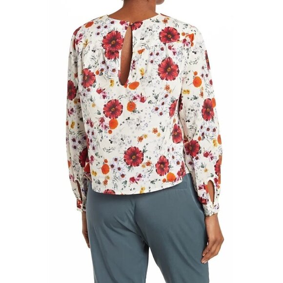 NWT Marine Layer Ruffle Yoke Long Sleeve in Wildflower Print Red White XL - Picture 2 of 5